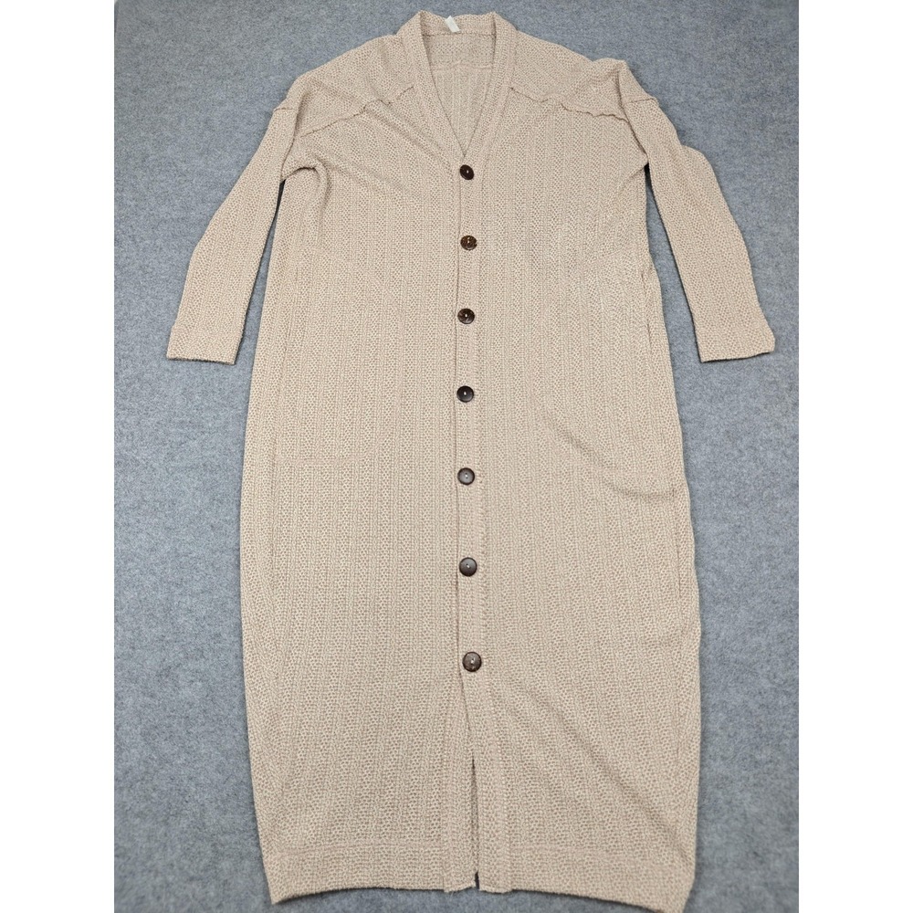 Intimately Free People Cardigan Womens Medium Beige Knit Button Front Longline